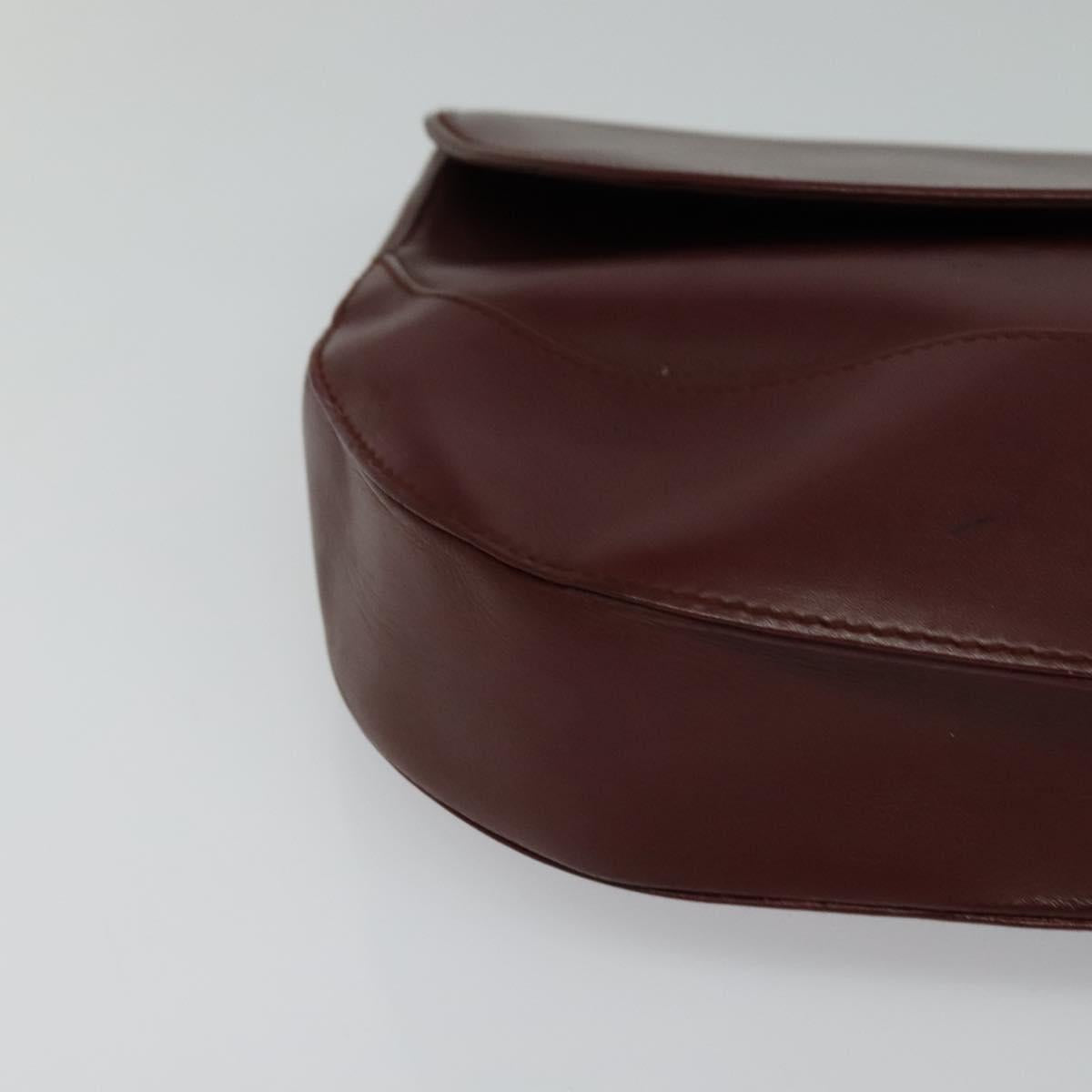 CARTIER Clutch Bag Leather Bordeaux Gold Auth bs24868