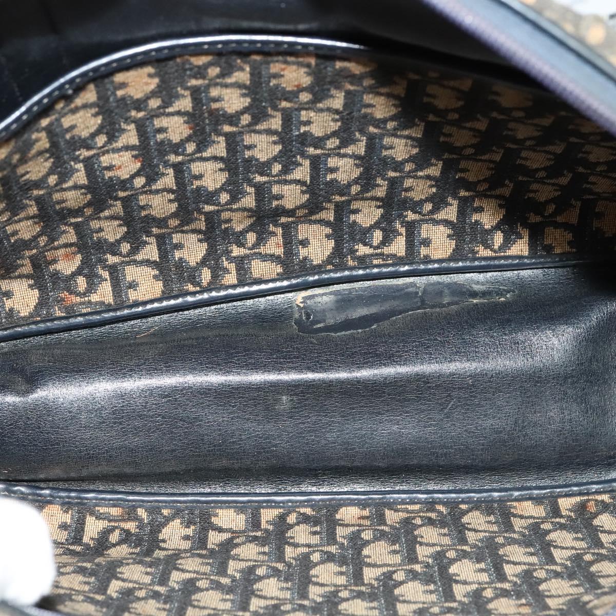 Christian Dior Trotter Canvas Hand Bag Navy Gold Auth bs24896