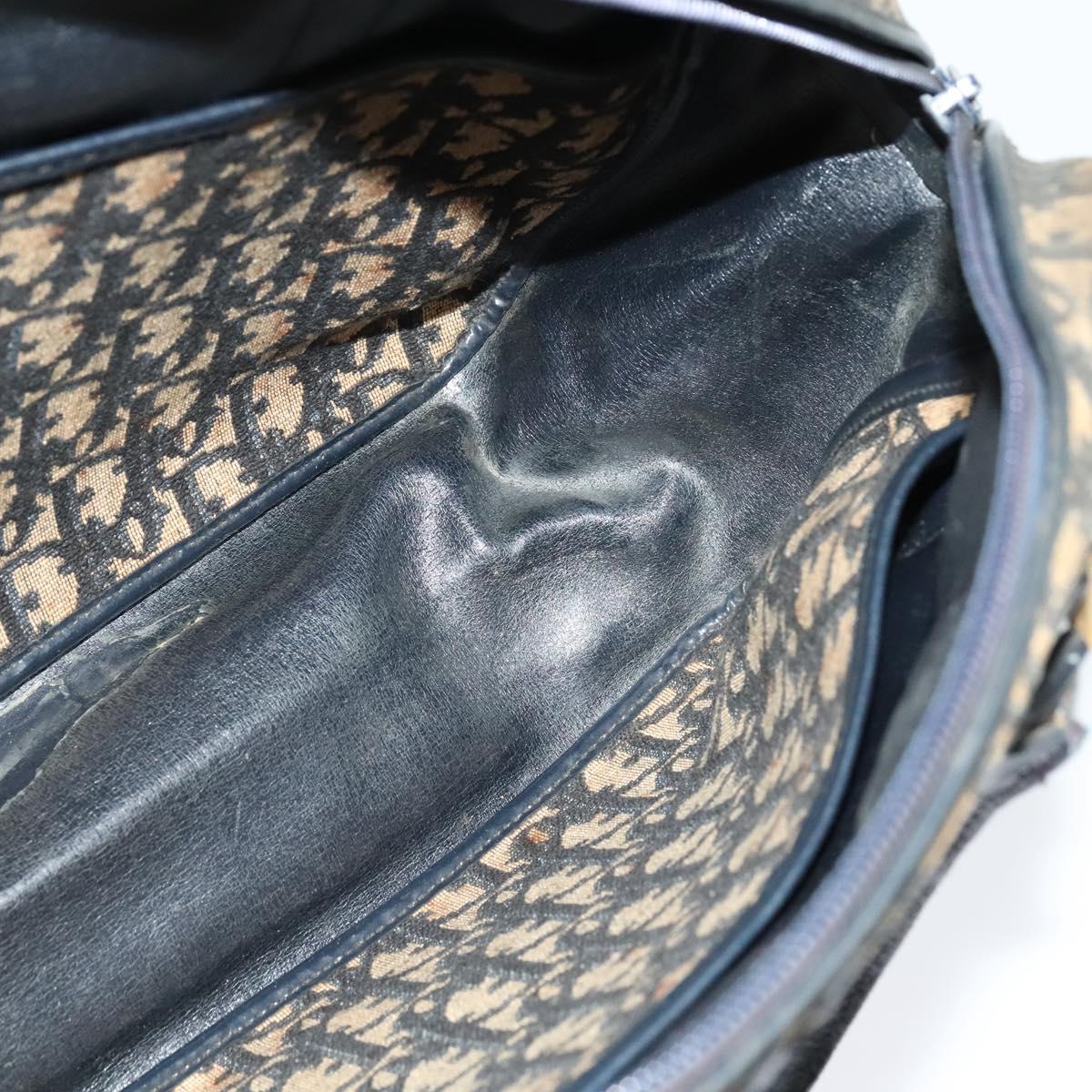 Christian Dior Trotter Canvas Hand Bag Navy Gold Auth bs24896