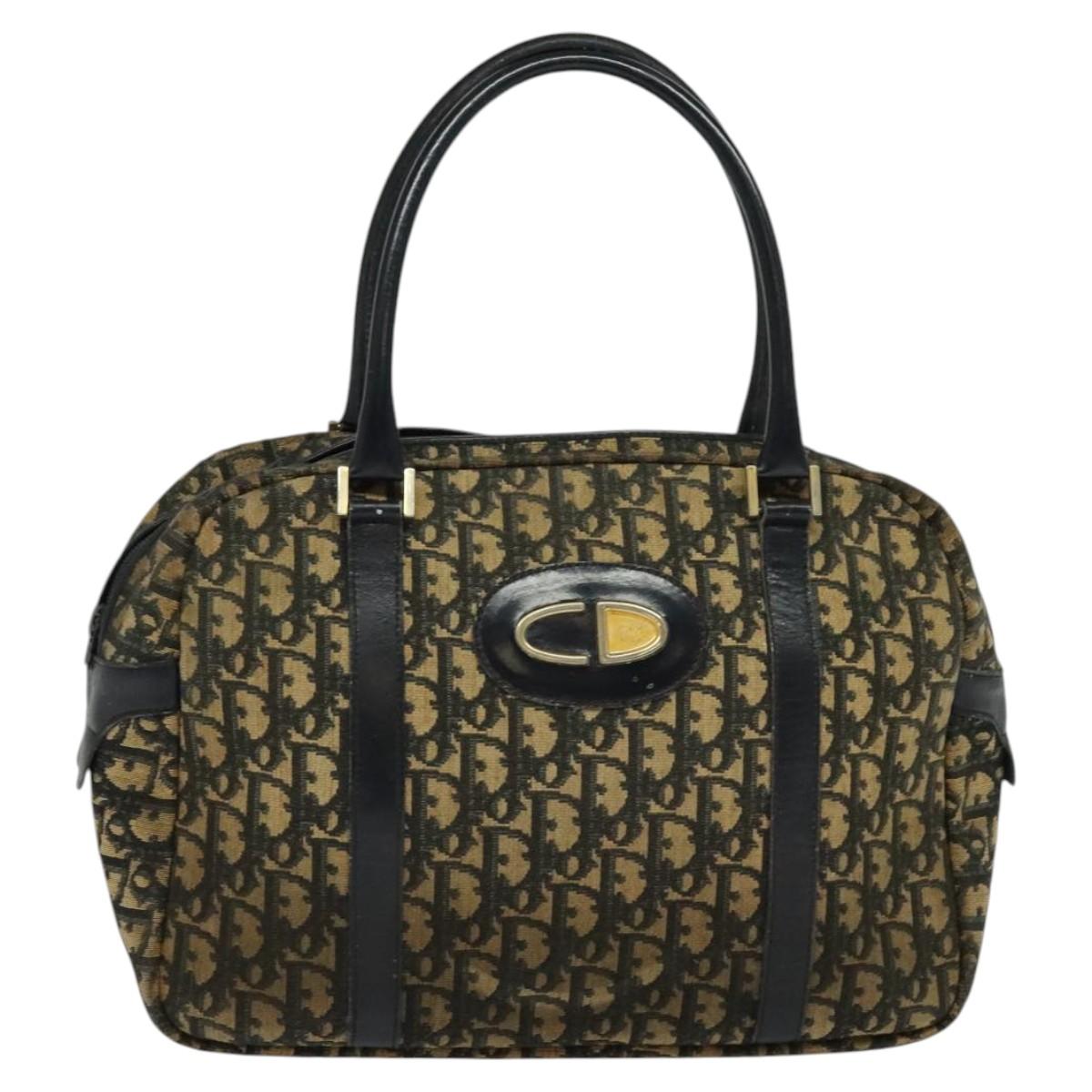 Christian Dior Trotter Canvas Hand Bag Navy Gold Auth bs24896