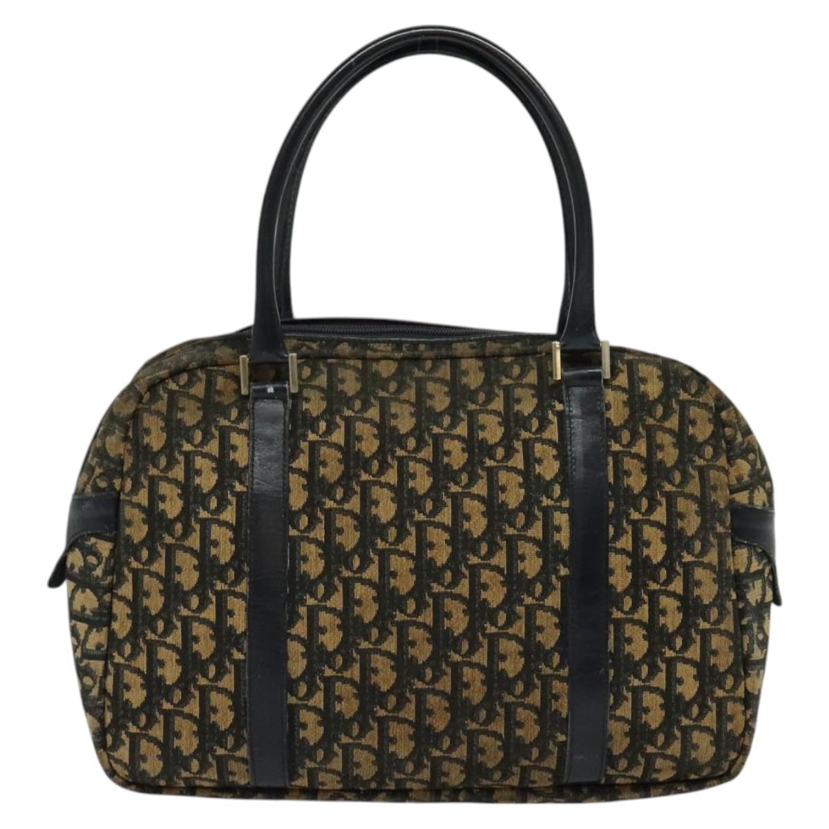 Christian Dior Trotter Canvas Hand Bag Navy Gold Auth bs24896