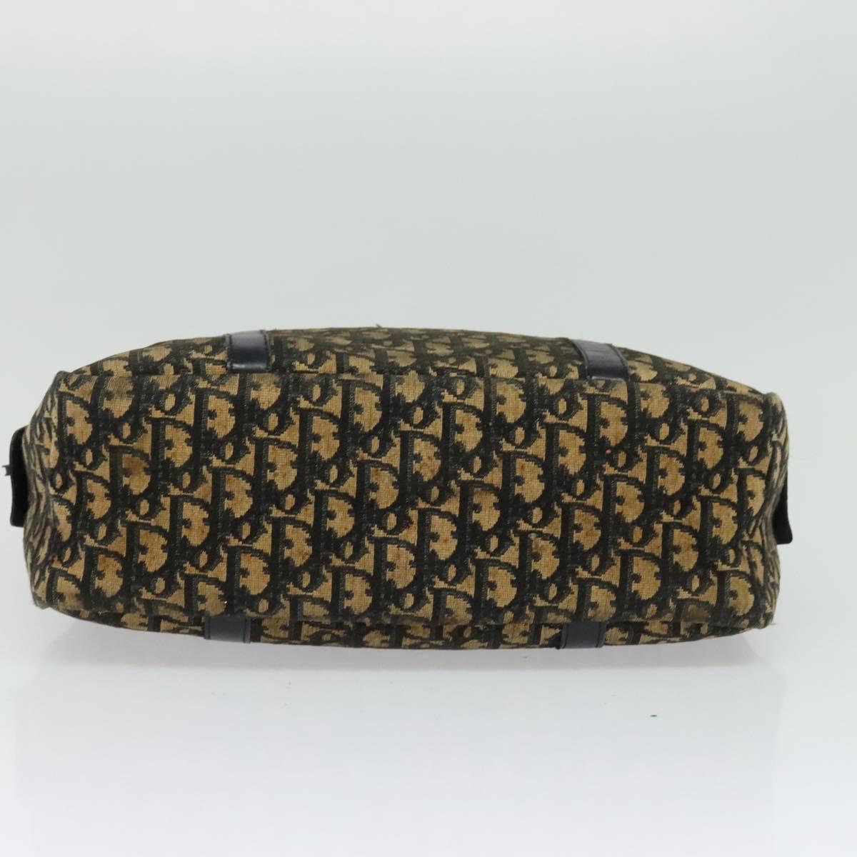 Christian Dior Trotter Canvas Hand Bag Navy Gold Auth bs24896