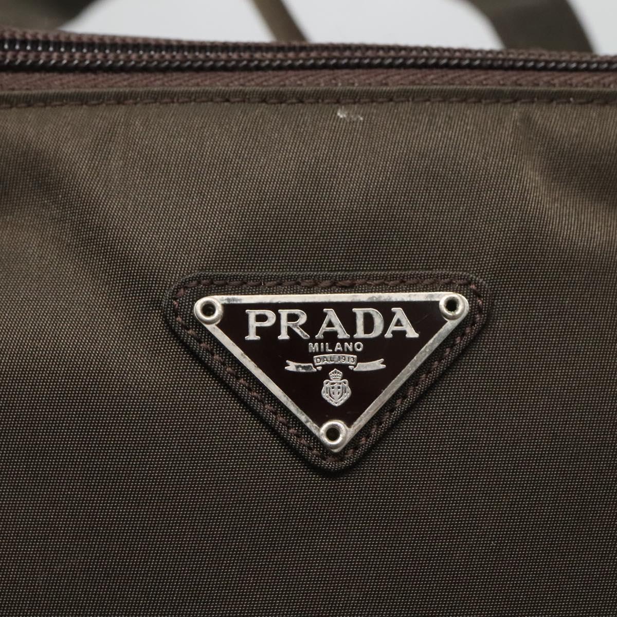 PRADA Hand Bag Nylon Khaki Silver Auth bs24908
