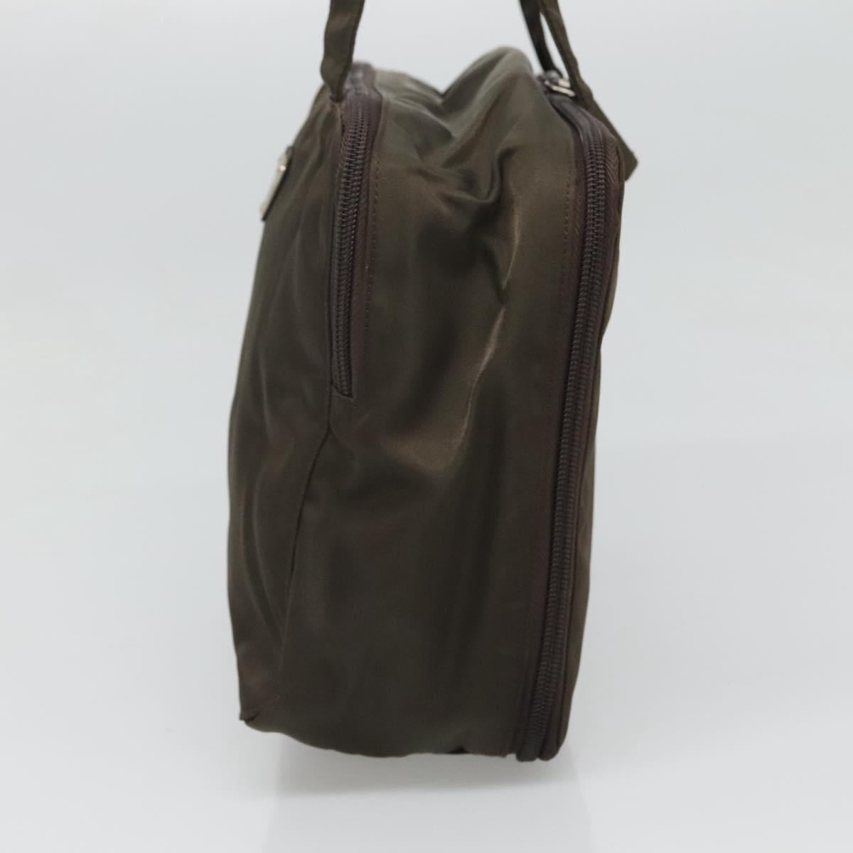 PRADA Hand Bag Nylon Khaki Silver Auth bs24908