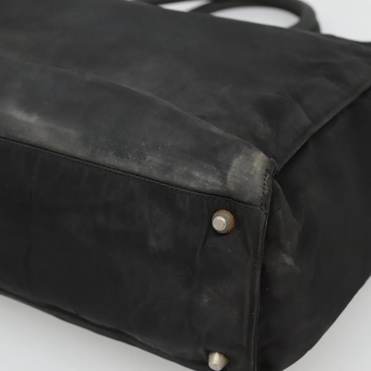 PRADA Hand Bag Nylon Black Silver Auth bs24909