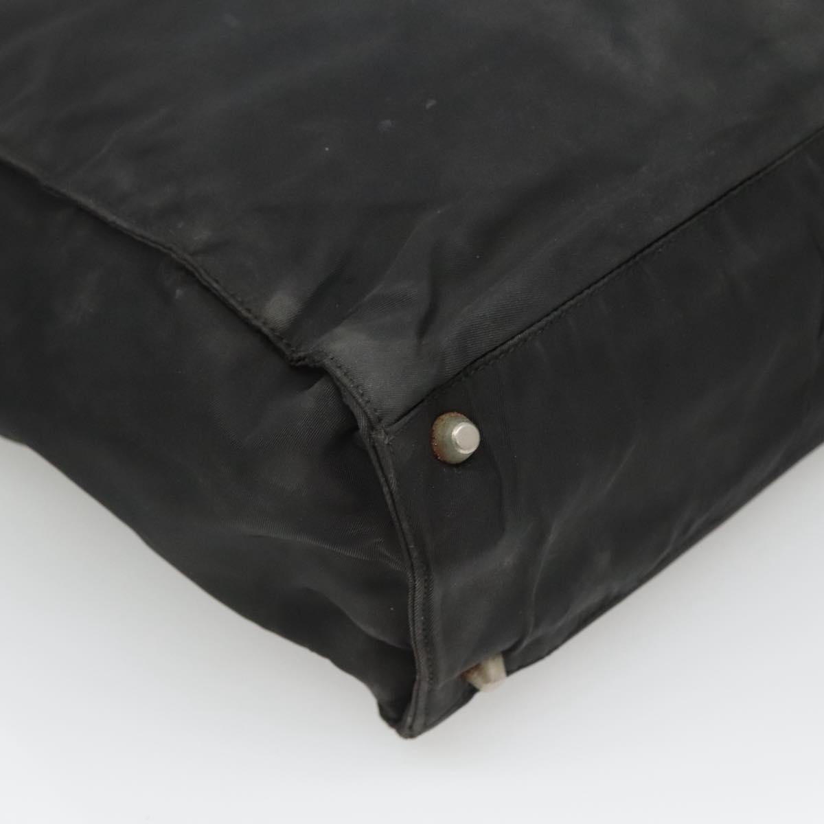 PRADA Hand Bag Nylon Black Silver Auth bs24909