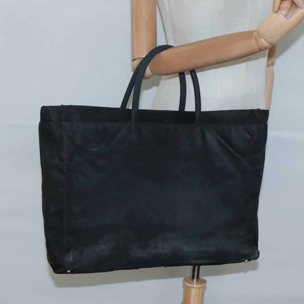 PRADA Hand Bag Nylon Black Silver Auth bs24909