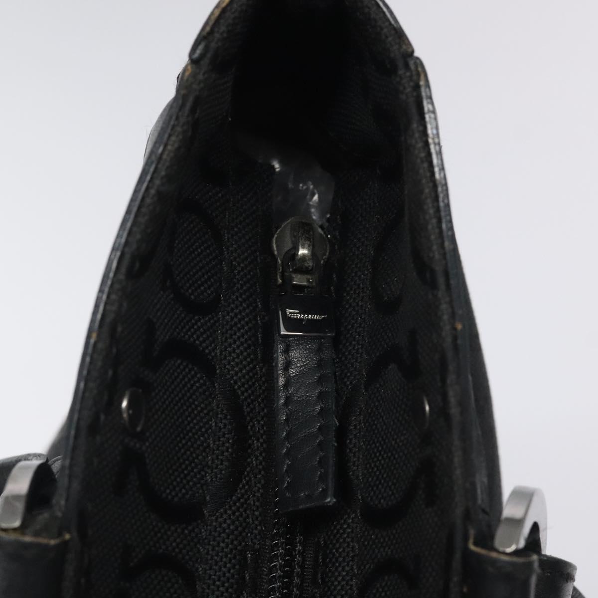 Salvatore Ferragamo Gancini Tote Bag Canvas Black Silver Auth bs24915