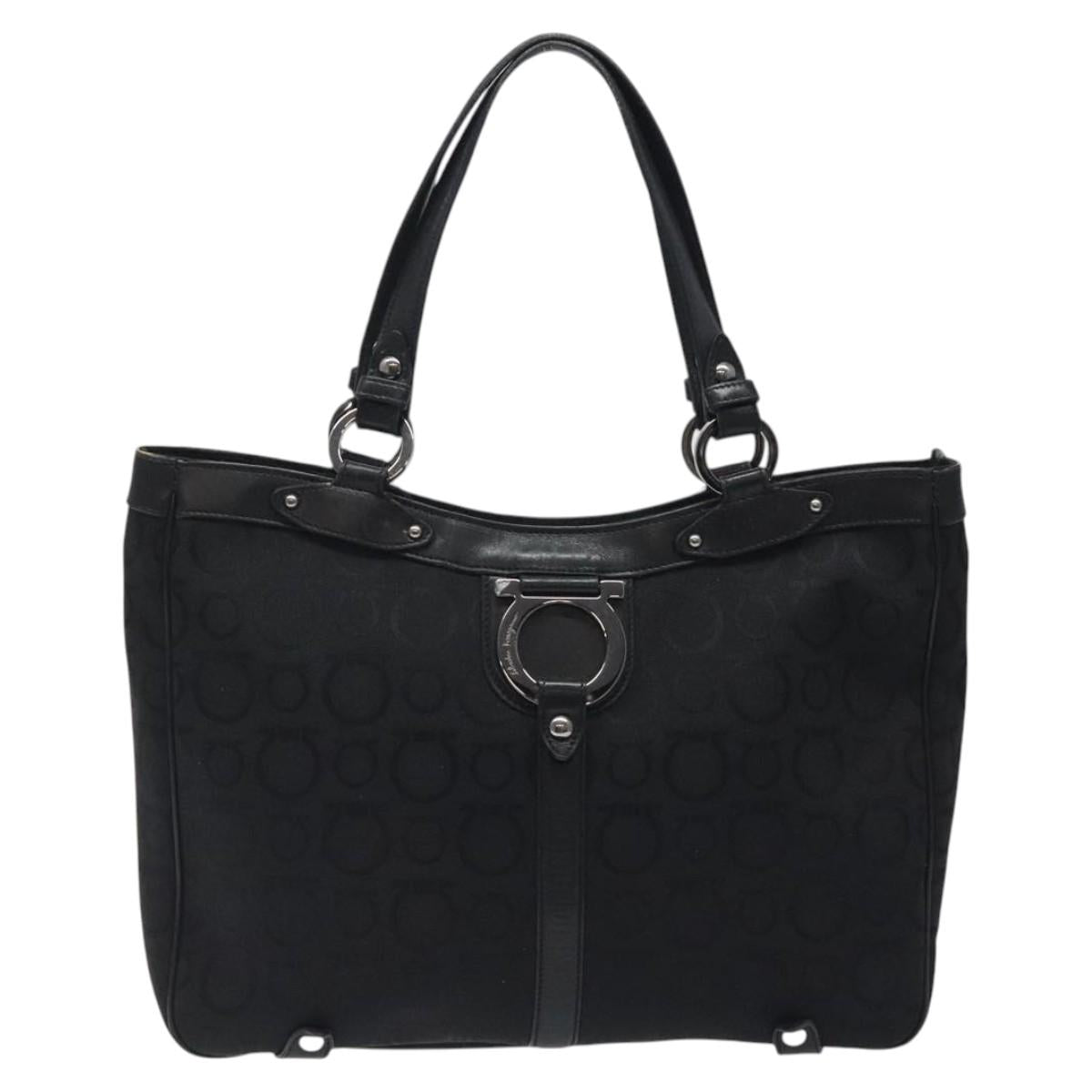 Salvatore Ferragamo Gancini Tote Bag Canvas Black Silver Auth bs24915