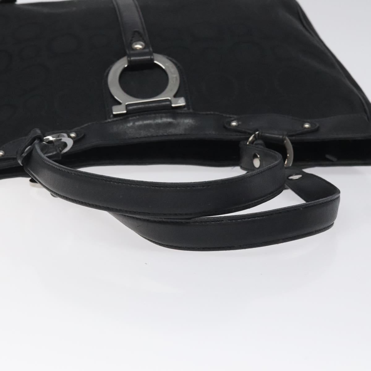 Salvatore Ferragamo Gancini Tote Bag Canvas Black Silver Auth bs24915