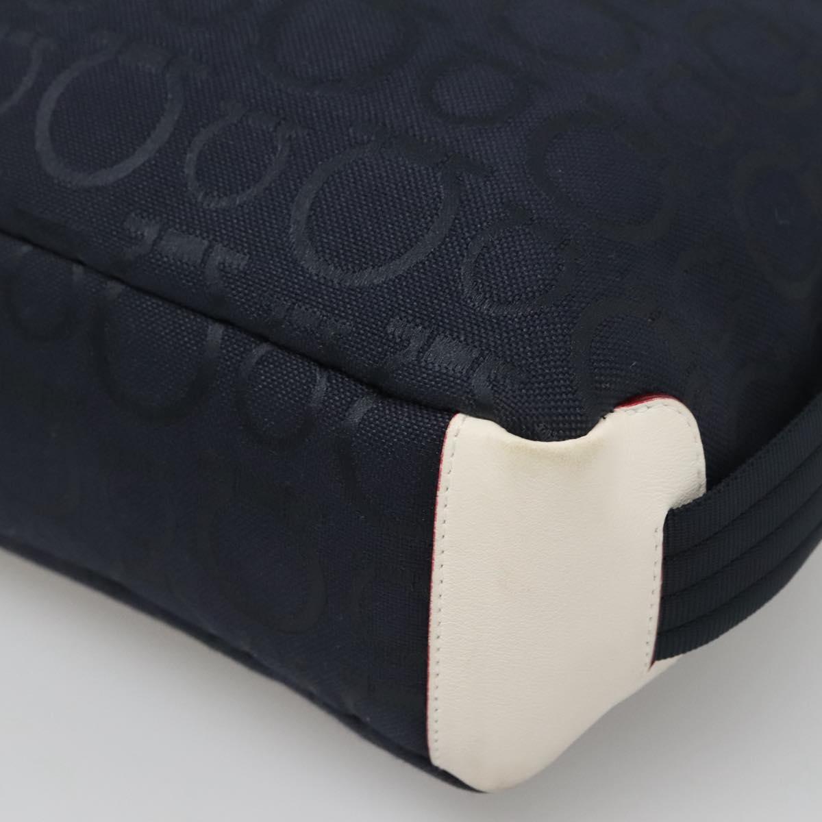 Salvatore Ferragamo Gancini Shoulder Bag Canvas Navy Silver Auth bs24930