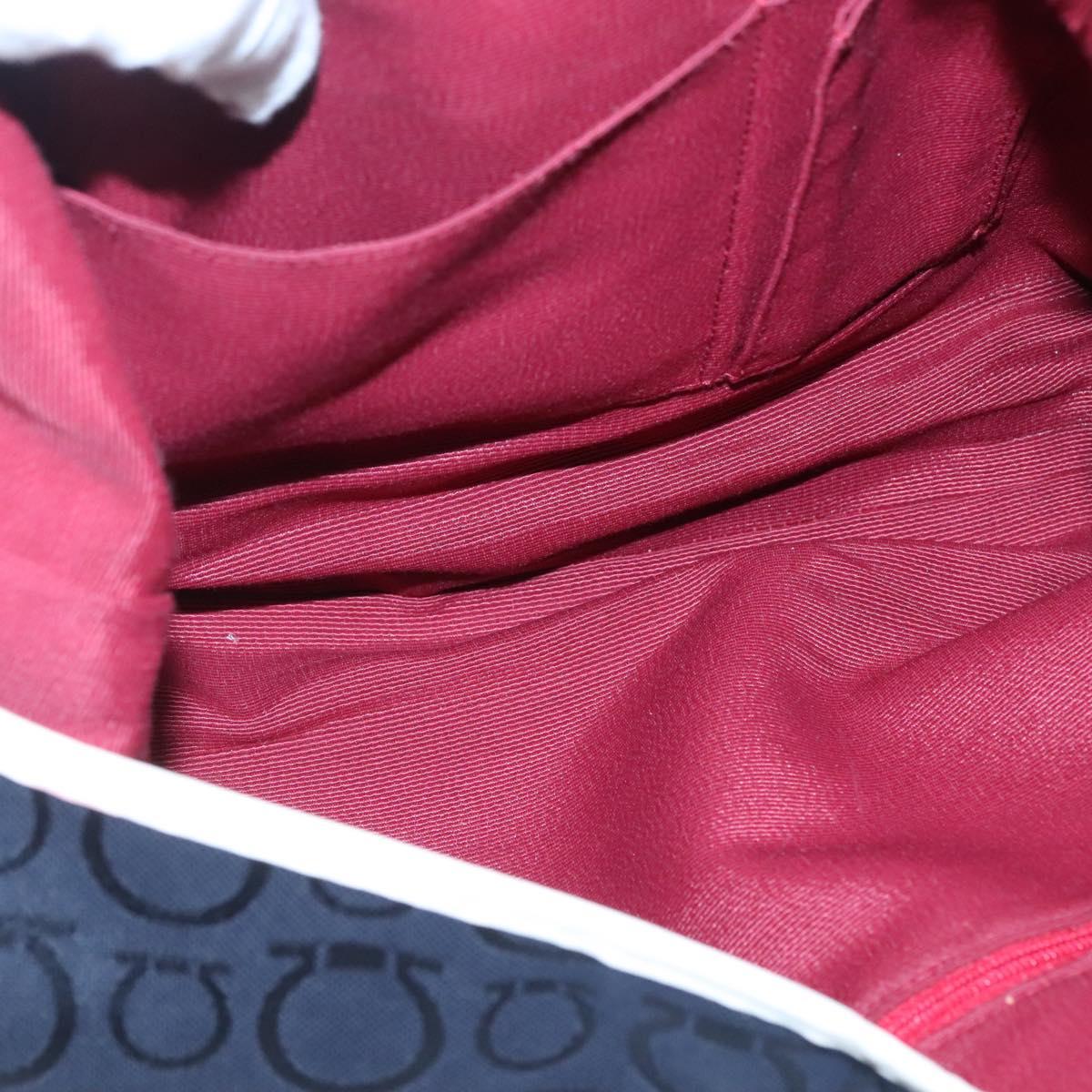 Salvatore Ferragamo Gancini Shoulder Bag Canvas Navy Silver Auth bs24930