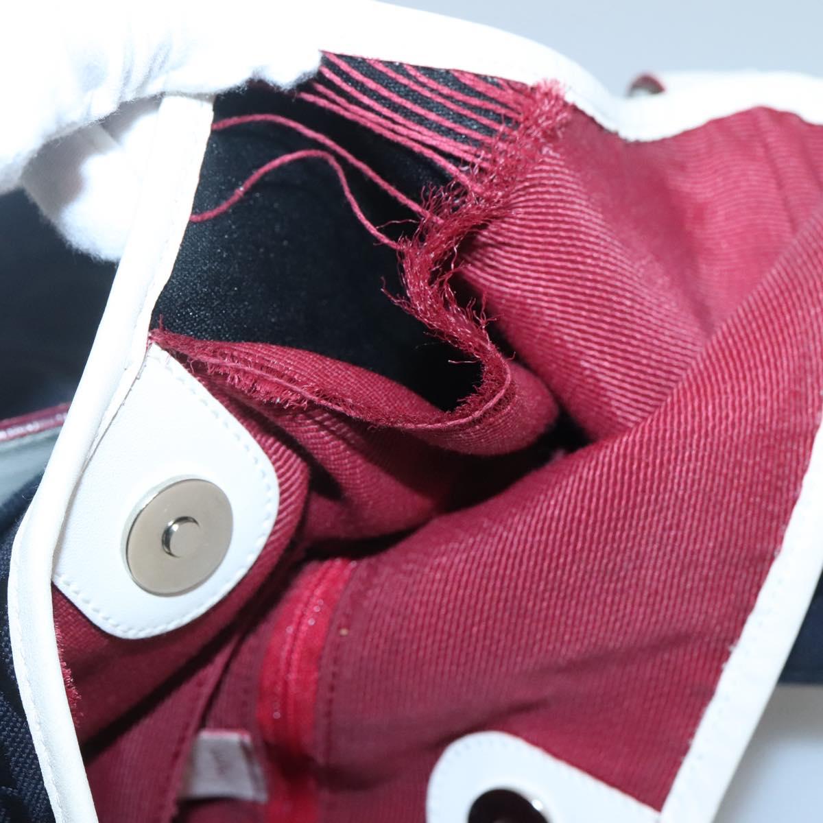 Salvatore Ferragamo Gancini Shoulder Bag Canvas Navy Silver Auth bs24930