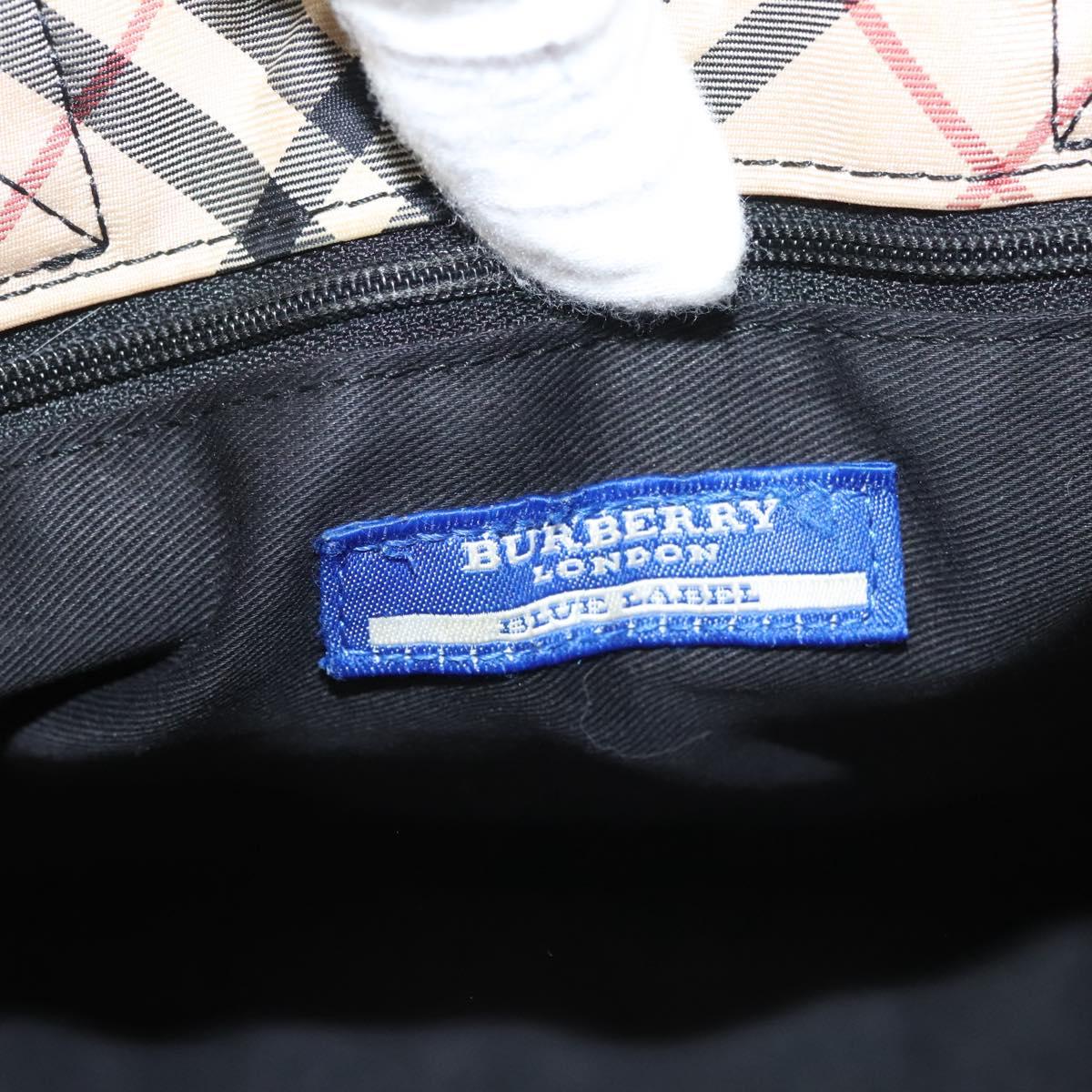 BURBERRY Nova Check Blue Label Hand Bag Canvas Nylon Black Beige Auth bs24936