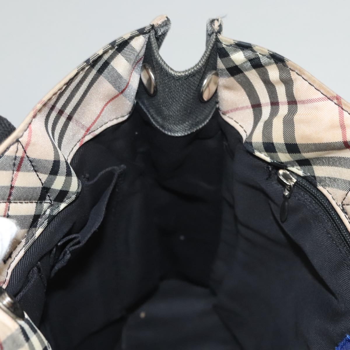 BURBERRY Nova Check Blue Label Hand Bag Canvas Nylon Black Beige Auth bs24936