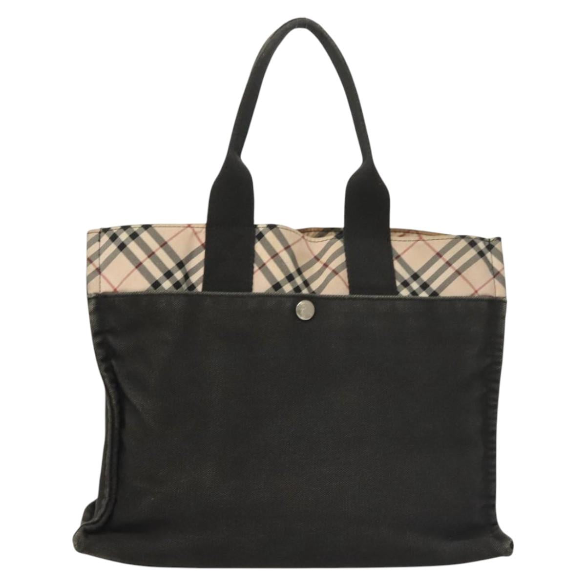 BURBERRY Nova Check Blue Label Hand Bag Canvas Nylon Black Beige Auth bs24936