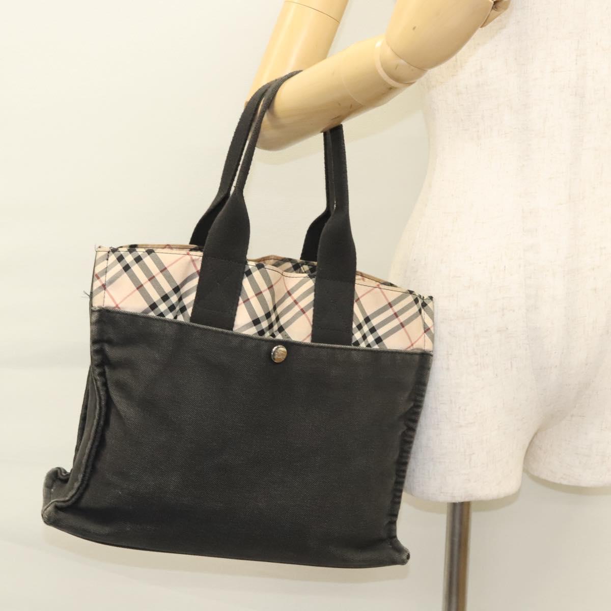 BURBERRY Nova Check Blue Label Hand Bag Canvas Nylon Black Beige Auth bs24936