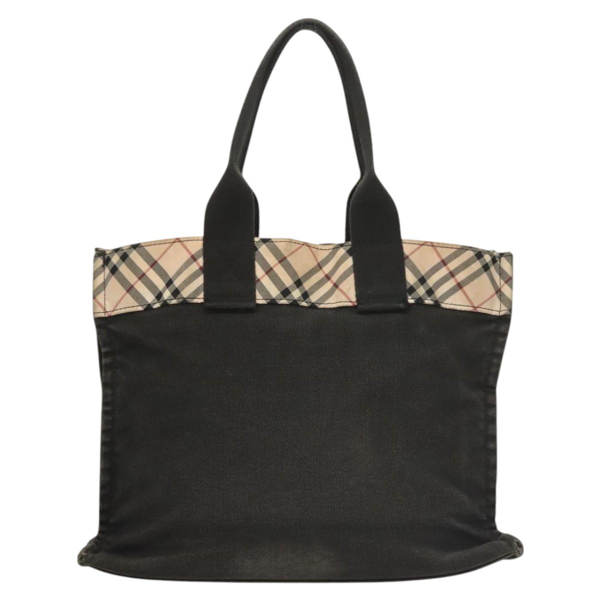 BURBERRY Nova Check Blue Label Hand Bag Canvas Nylon Black Beige Auth bs24936