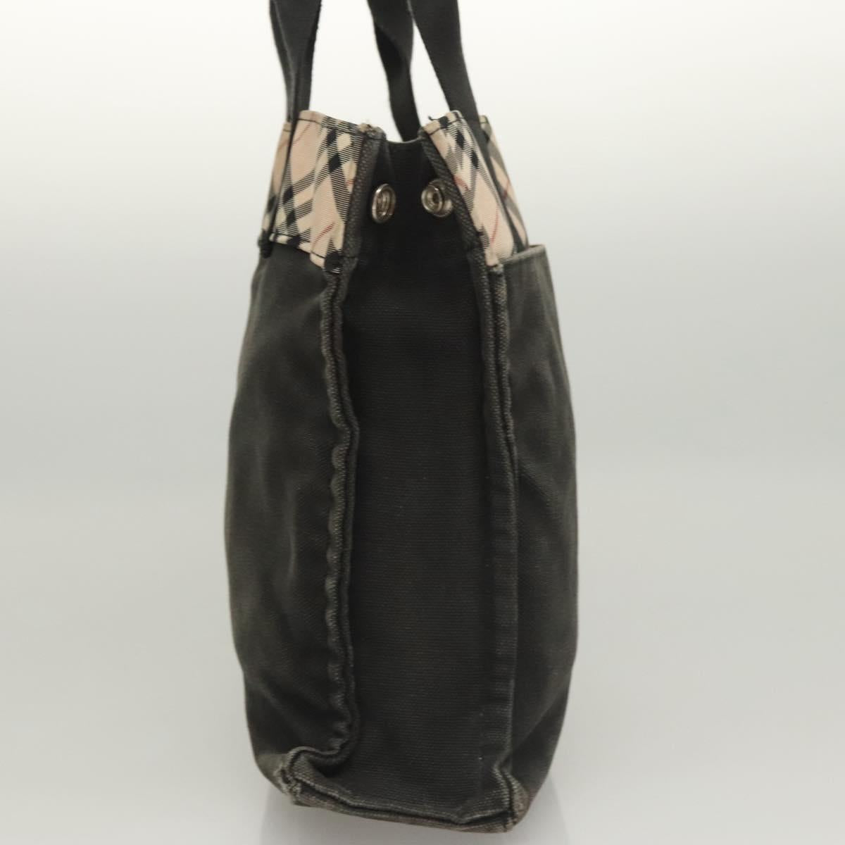 BURBERRY Nova Check Blue Label Hand Bag Canvas Nylon Black Beige Auth bs24936