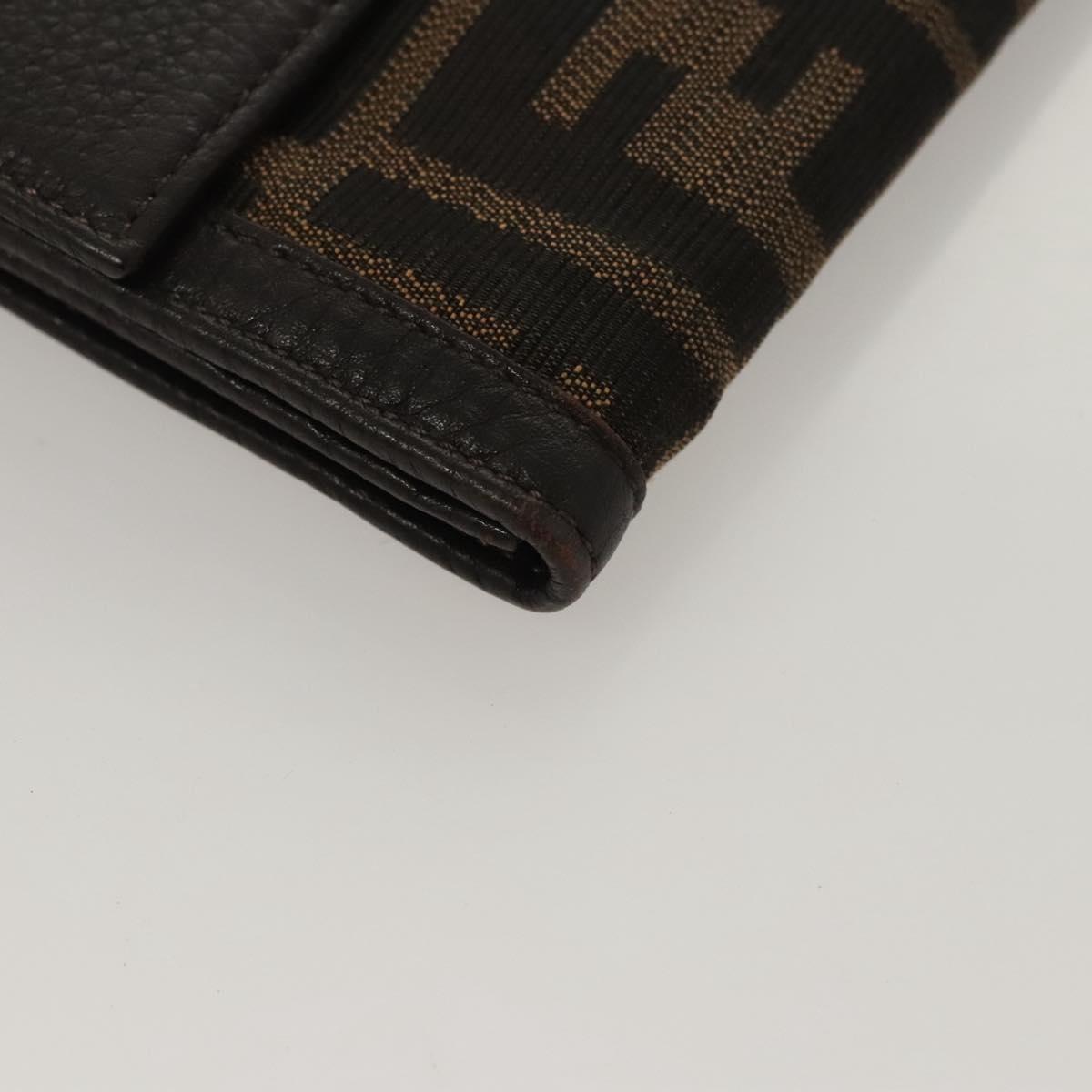 FENDI Zucca Canvas Wallet Black Brown Silver Auth bs24942