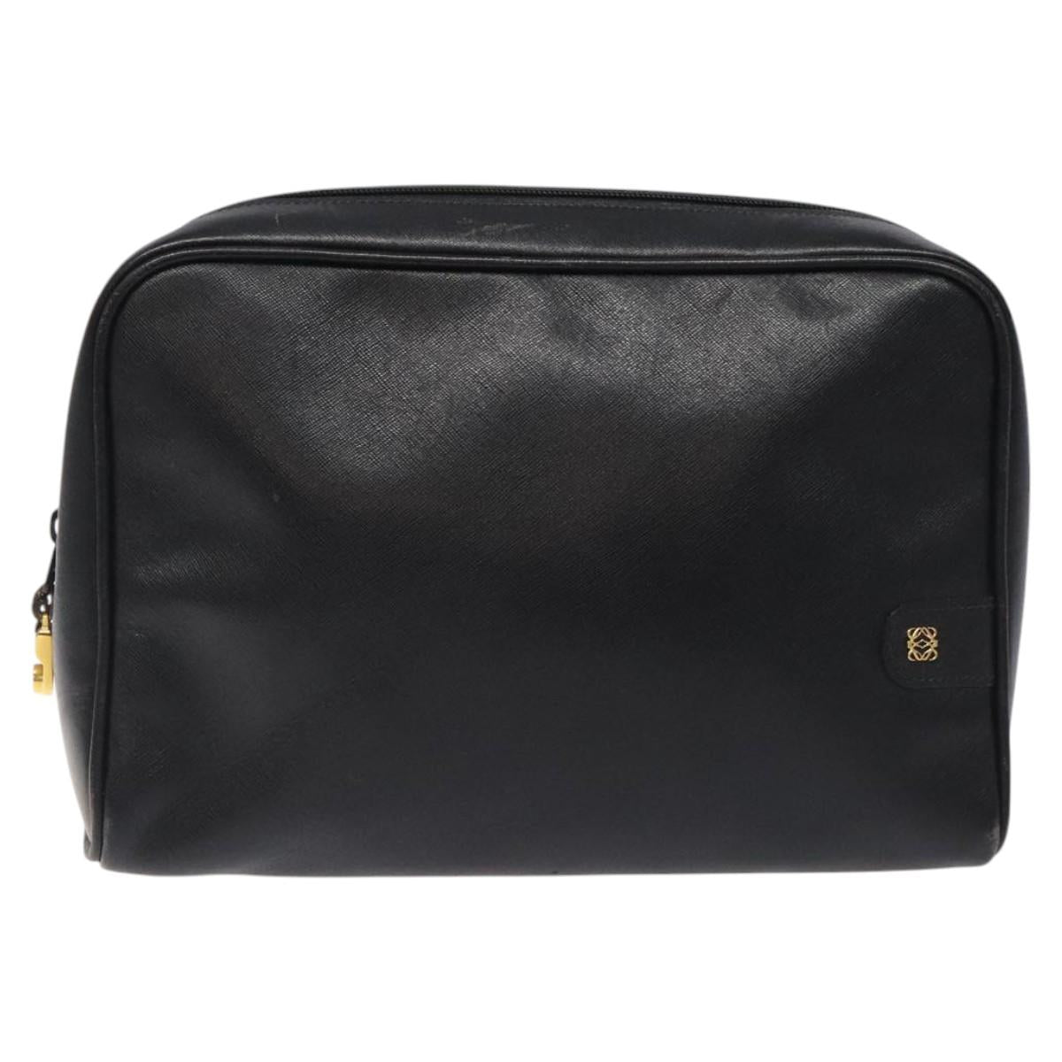 LOEWE Anagram Clutch Bag Leather Black Gold Auth bs24960