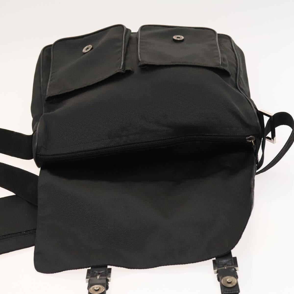 FENDI Shoulder Bag Nylon Black Silver Auth bs24965