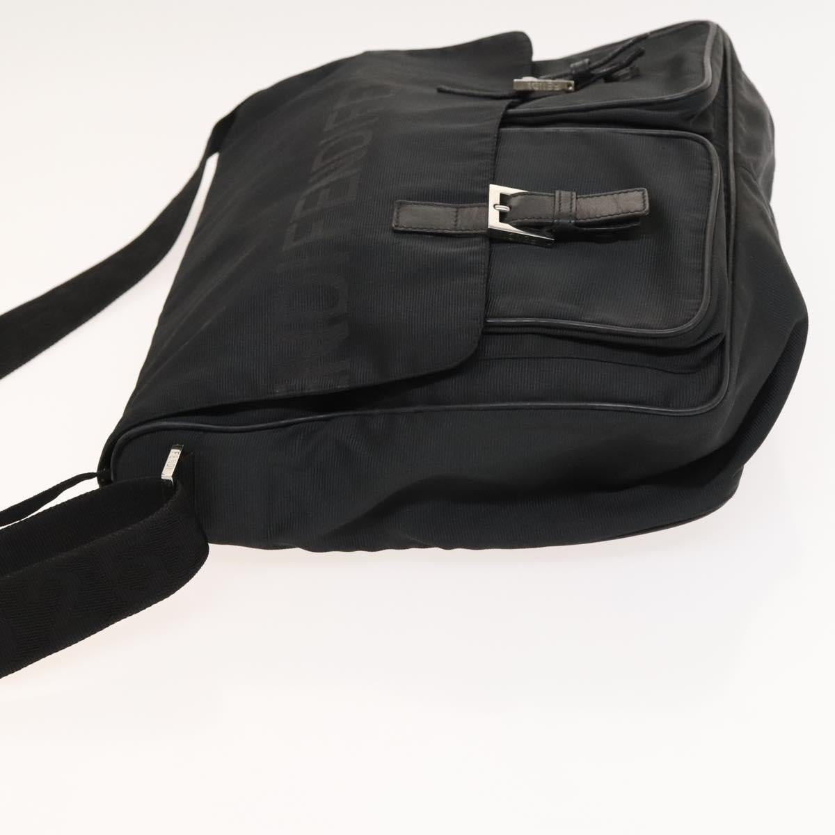 FENDI Shoulder Bag Nylon Black Silver Auth bs24965