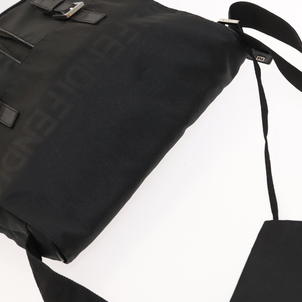 FENDI Shoulder Bag Nylon Black Silver Auth bs24965