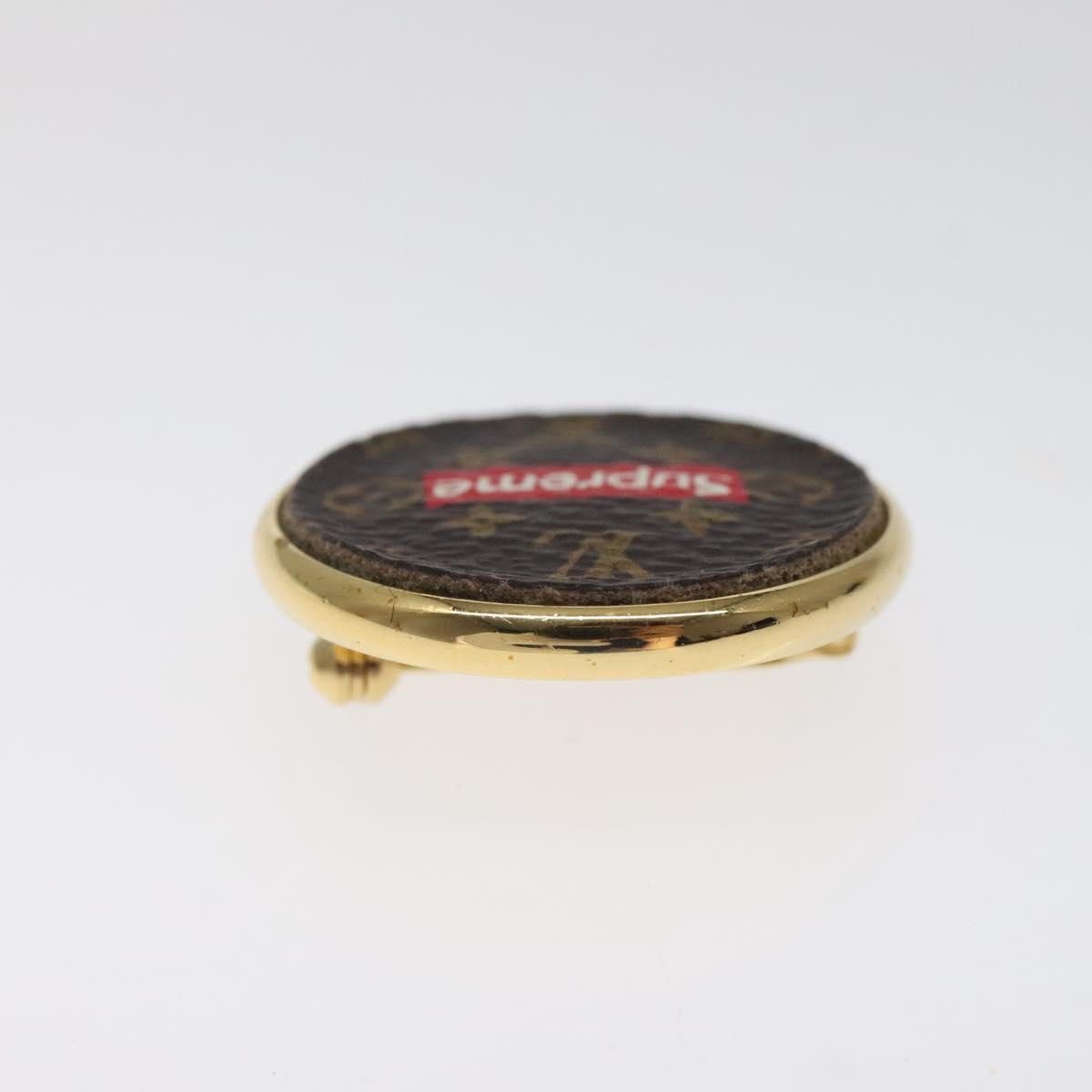 LOUIS VUITTON Supreme Pin Badge metal Gold MP2076 LV Auth bs24973SAV