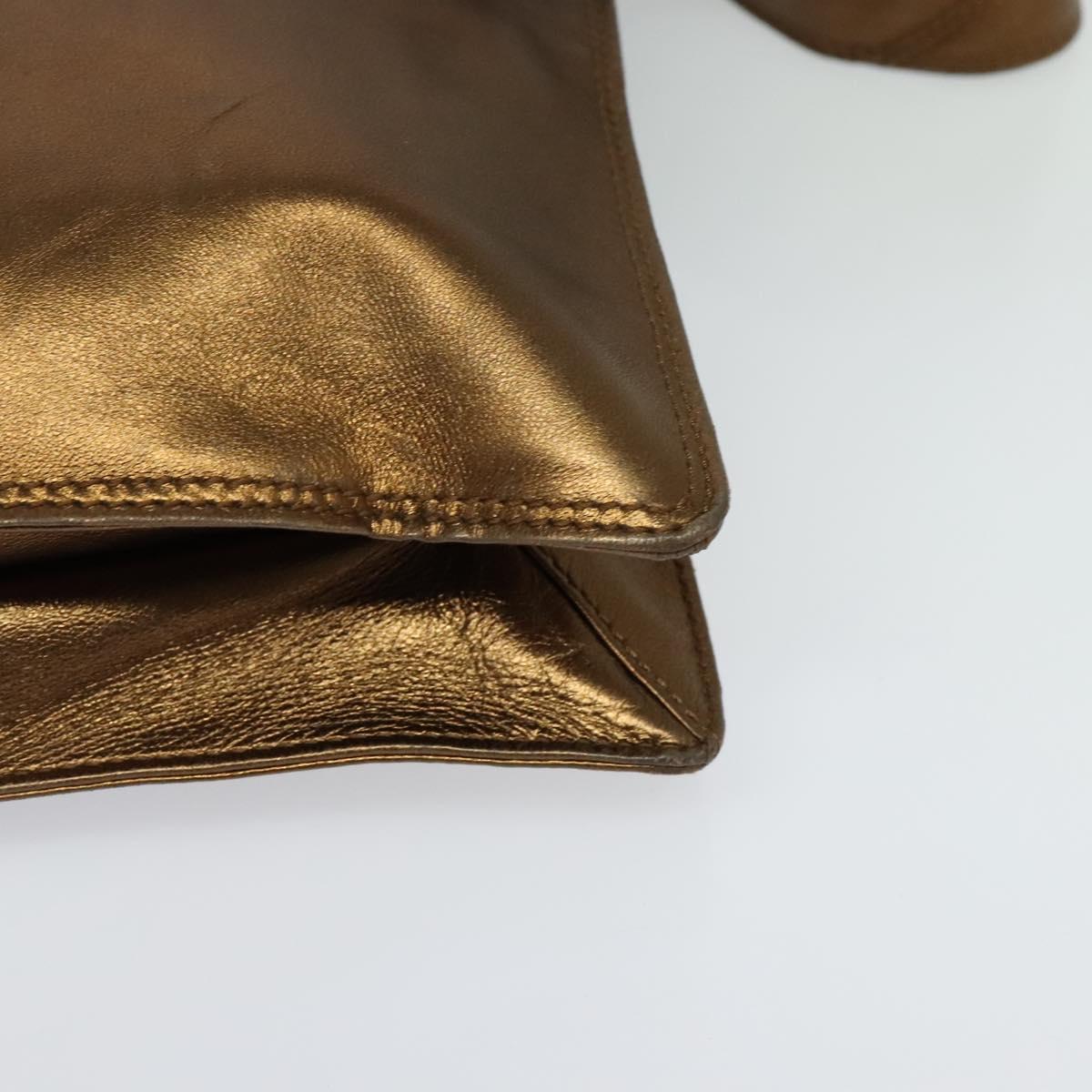 CHANEL Shoulder Bag Leather Brown Gold CC Auth bs24975