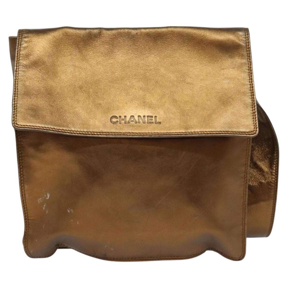 CHANEL Shoulder Bag Leather Brown Gold CC Auth bs24975
