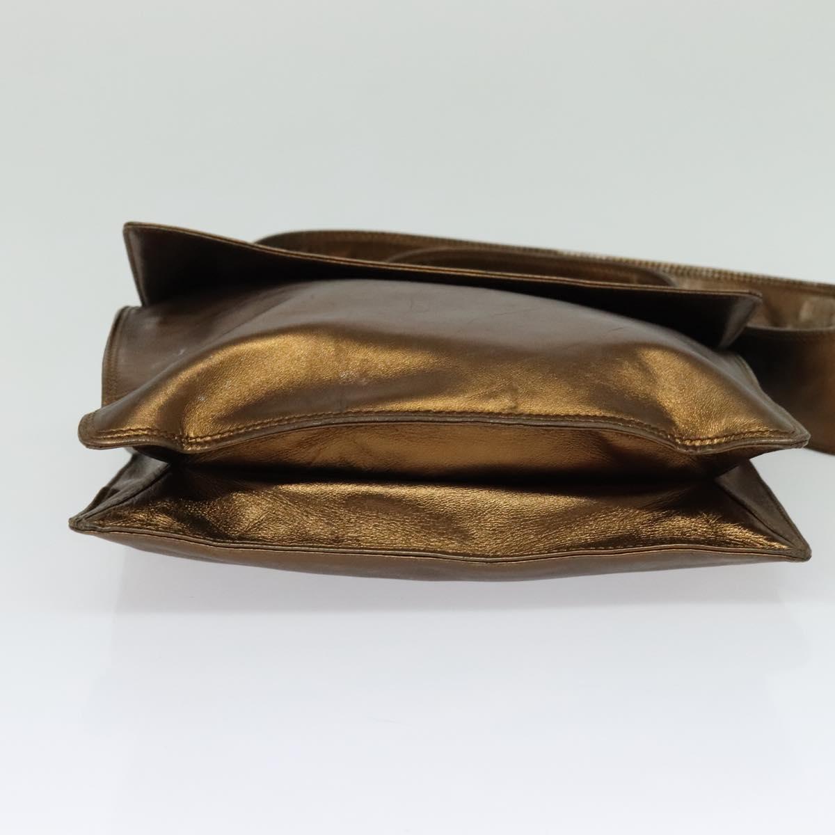 CHANEL Shoulder Bag Leather Brown Gold CC Auth bs24975