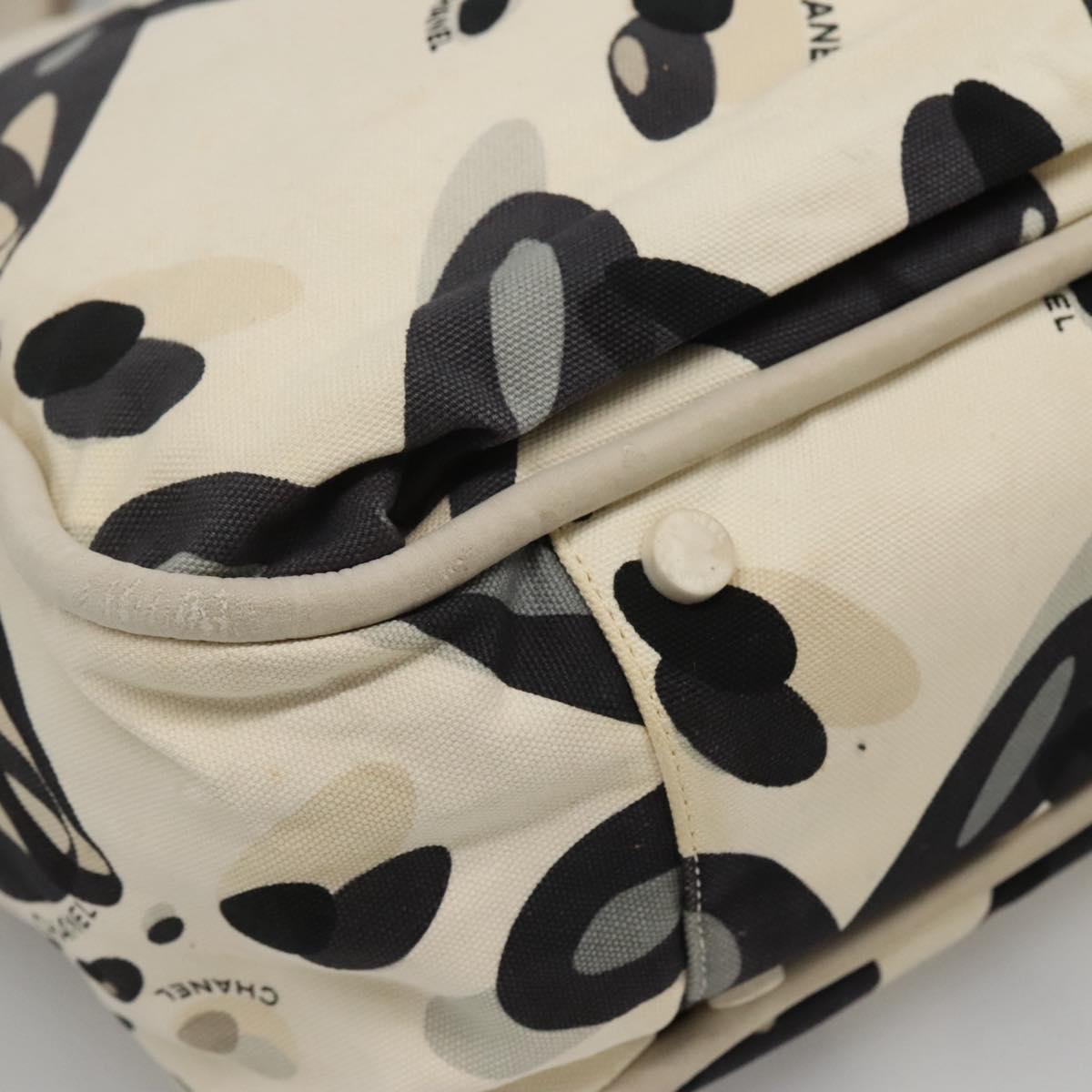 CHANEL Tote Bag Canvas White Silver CC Auth bs24978