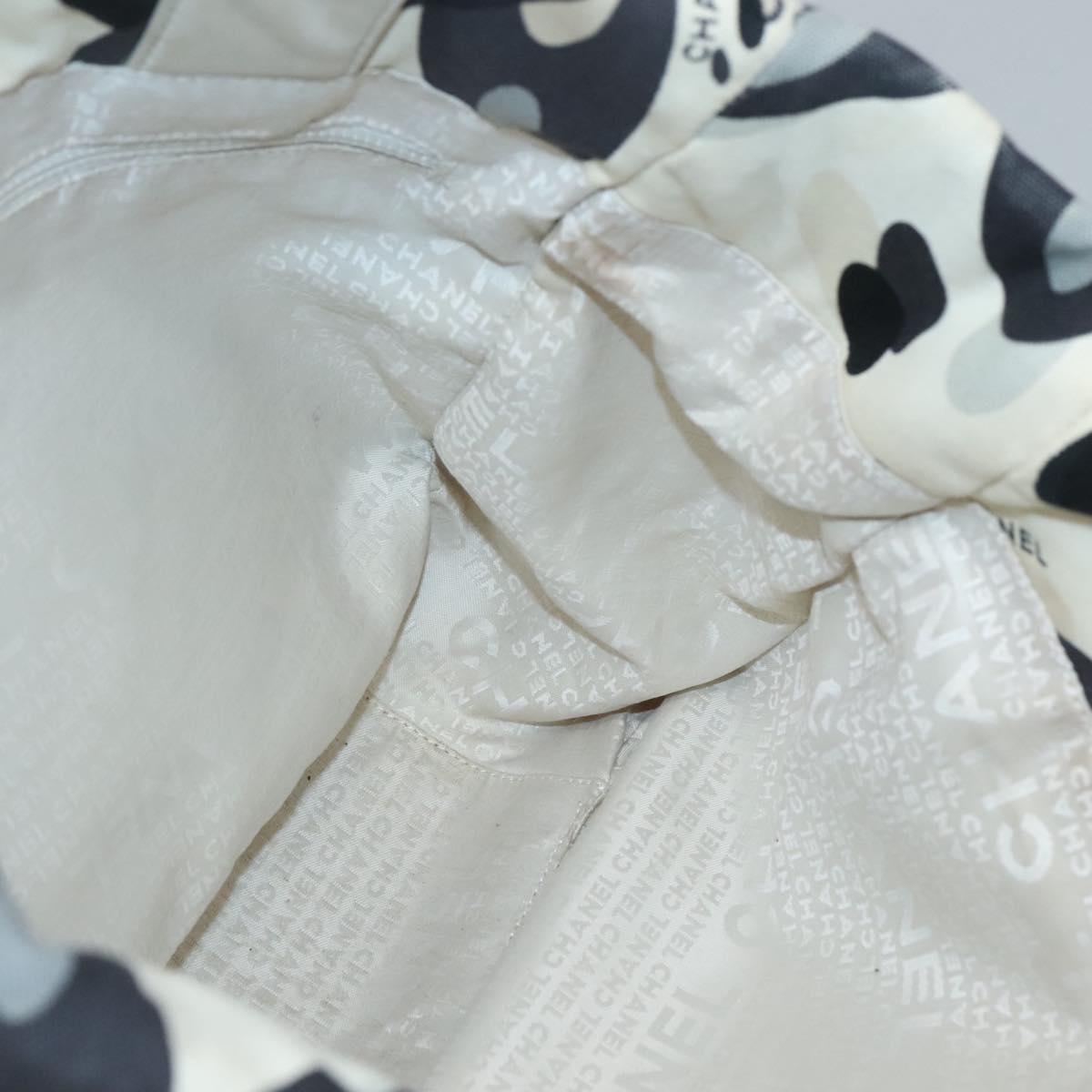 CHANEL Tote Bag Canvas White Silver CC Auth bs24978