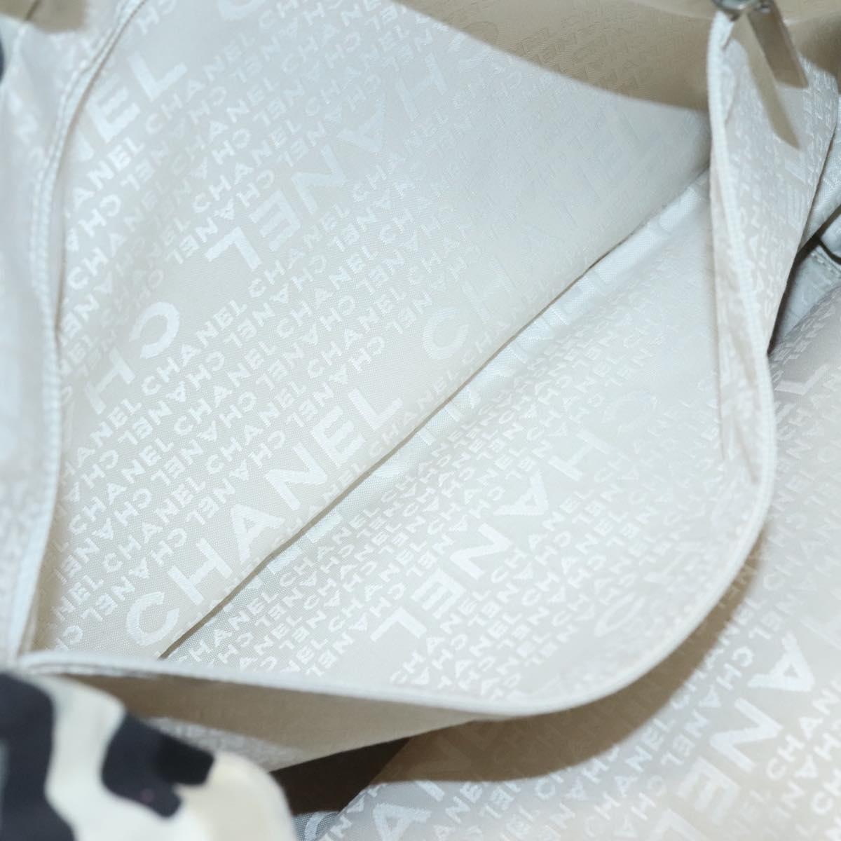 CHANEL Tote Bag Canvas White Silver CC Auth bs24978