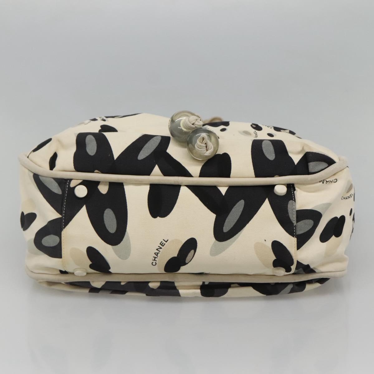 CHANEL Tote Bag Canvas White Silver CC Auth bs24978