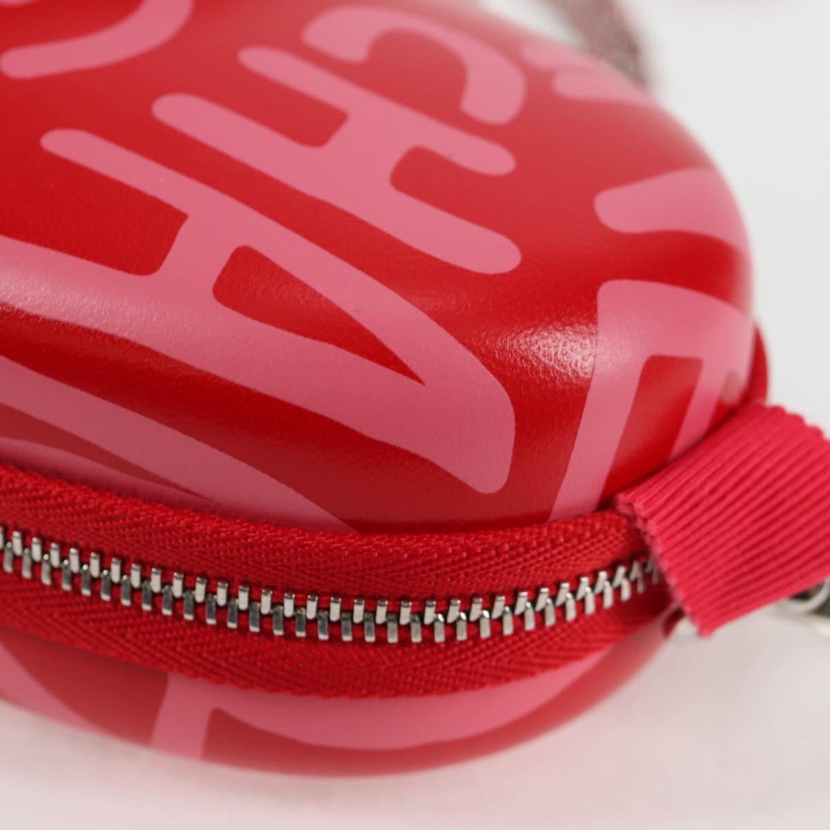 CHANEL Chain Glasses Sunglasses Case Glasses Case Leather Red CC Auth bs24979AM