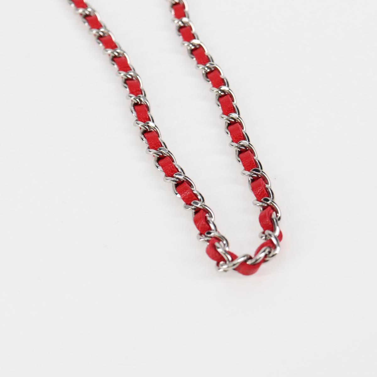 CHANEL Chain Glasses Sunglasses Case Glasses Case Leather Red CC Auth bs24979AM