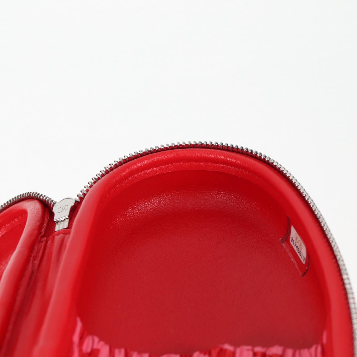 CHANEL Chain Glasses Sunglasses Case Glasses Case Leather Red CC Auth bs24979AM