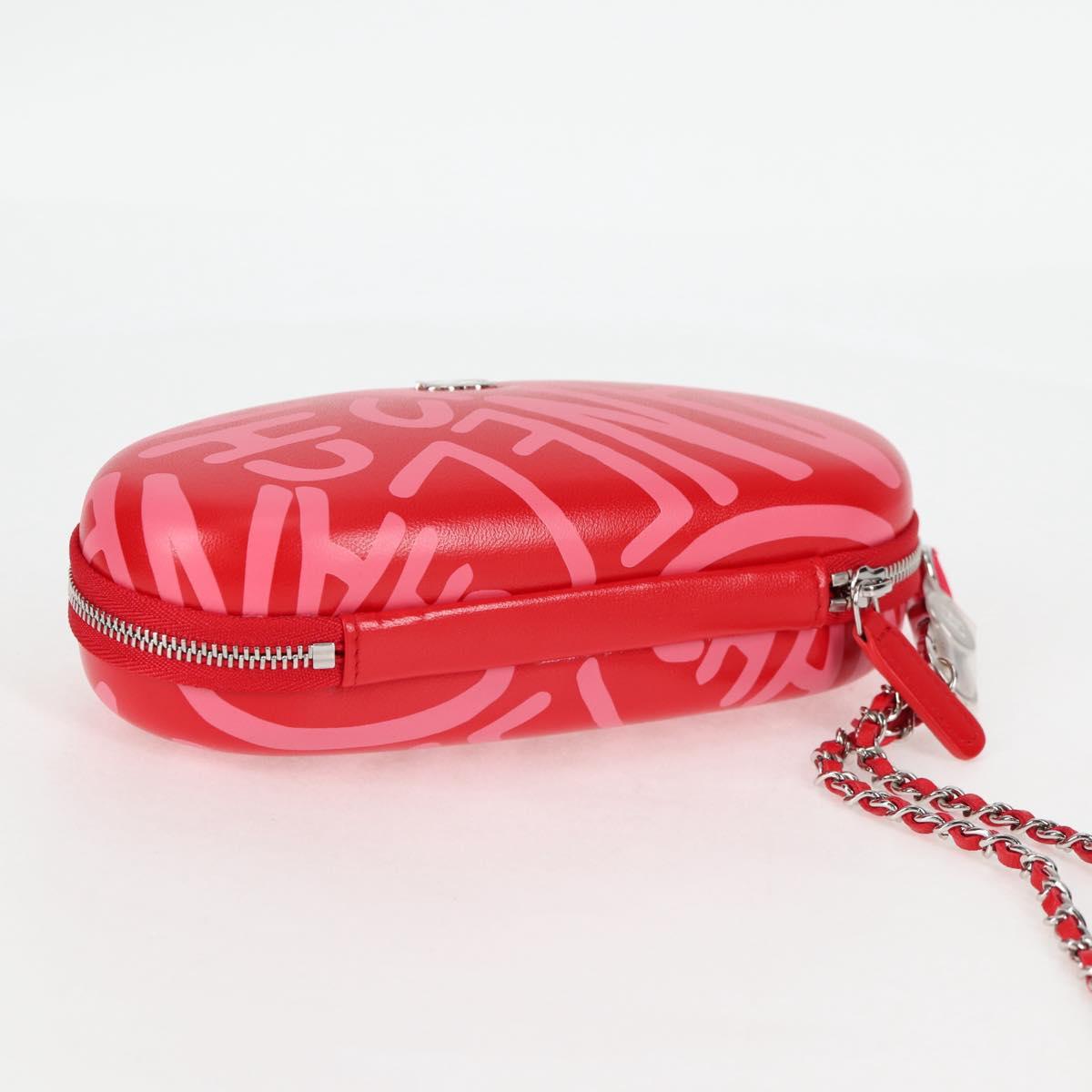 CHANEL Chain Glasses Sunglasses Case Glasses Case Leather Red CC Auth bs24979SAM