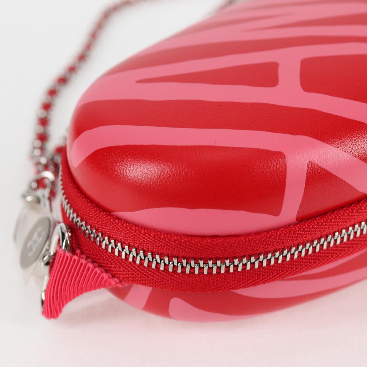 CHANEL Chain Glasses Sunglasses Case Glasses Case Leather Red CC Auth bs24979AM