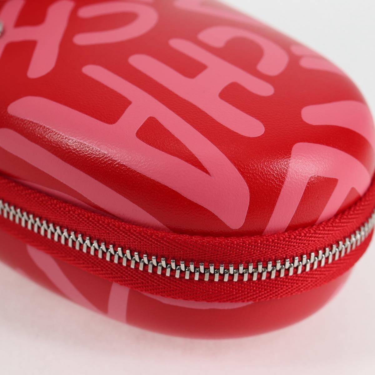 CHANEL Chain Glasses Sunglasses Case Glasses Case Leather Red CC Auth bs24979AM