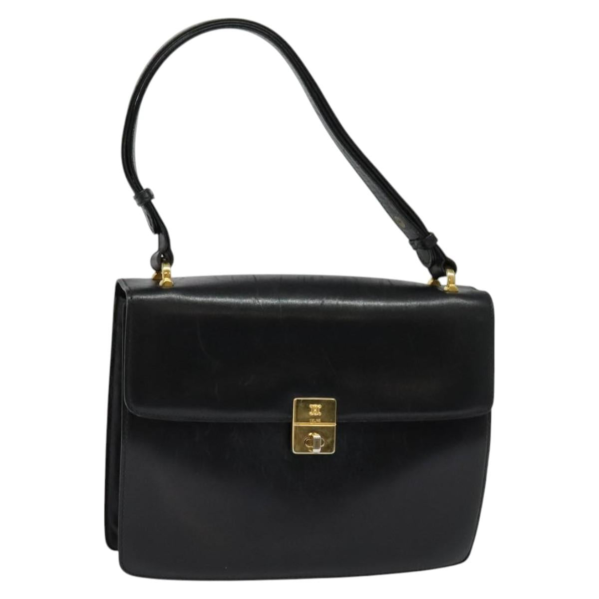 CELINE Shoulder Bag Leather Black Gold Auth bs24994