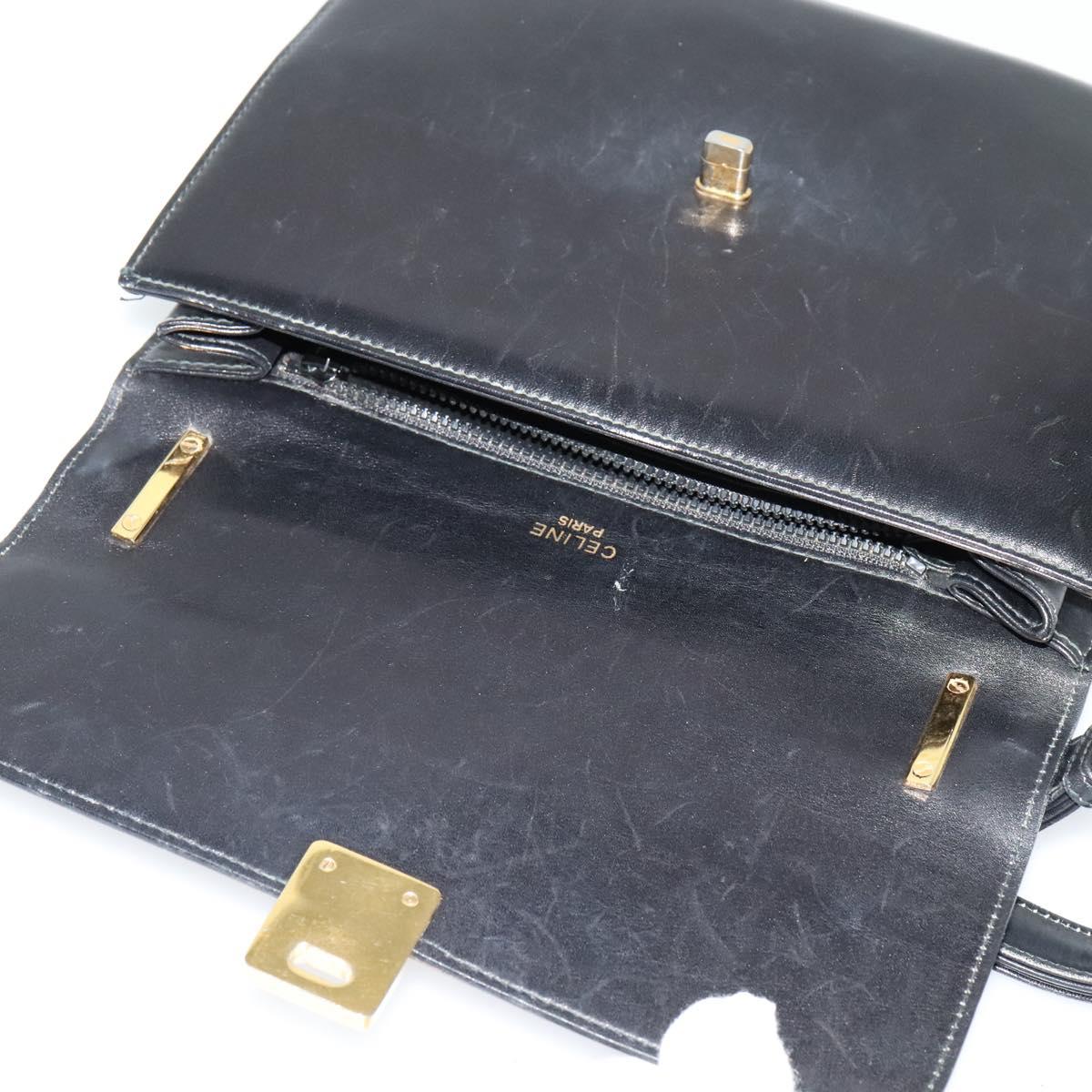 CELINE Shoulder Bag Leather Black Gold Auth bs24994