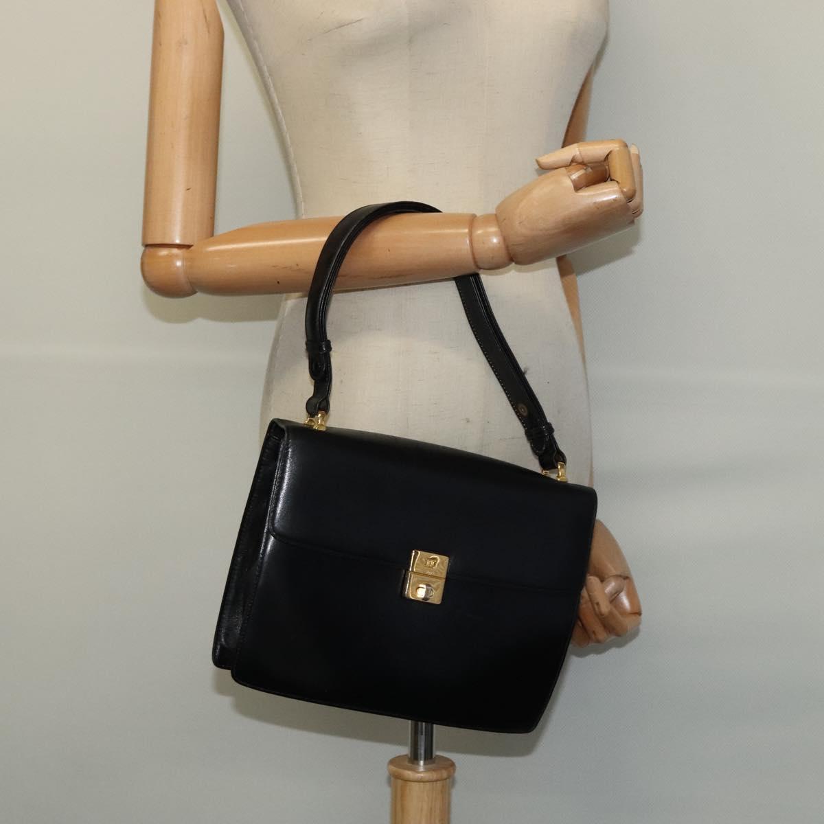 CELINE Shoulder Bag Leather Black Gold Auth bs24994