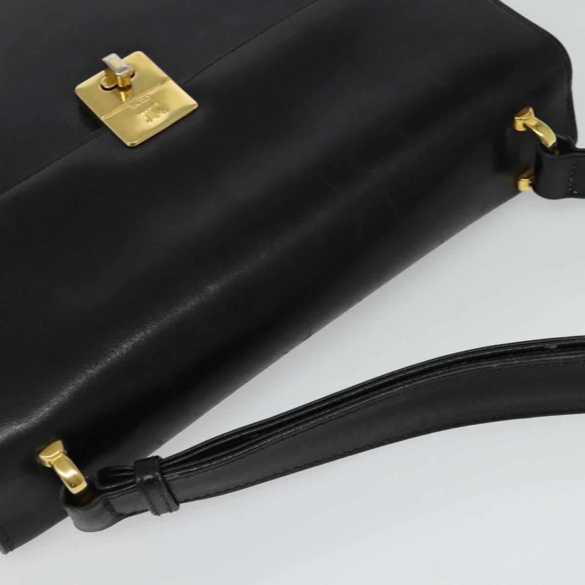 CELINE Shoulder Bag Leather Black Gold Auth bs24994