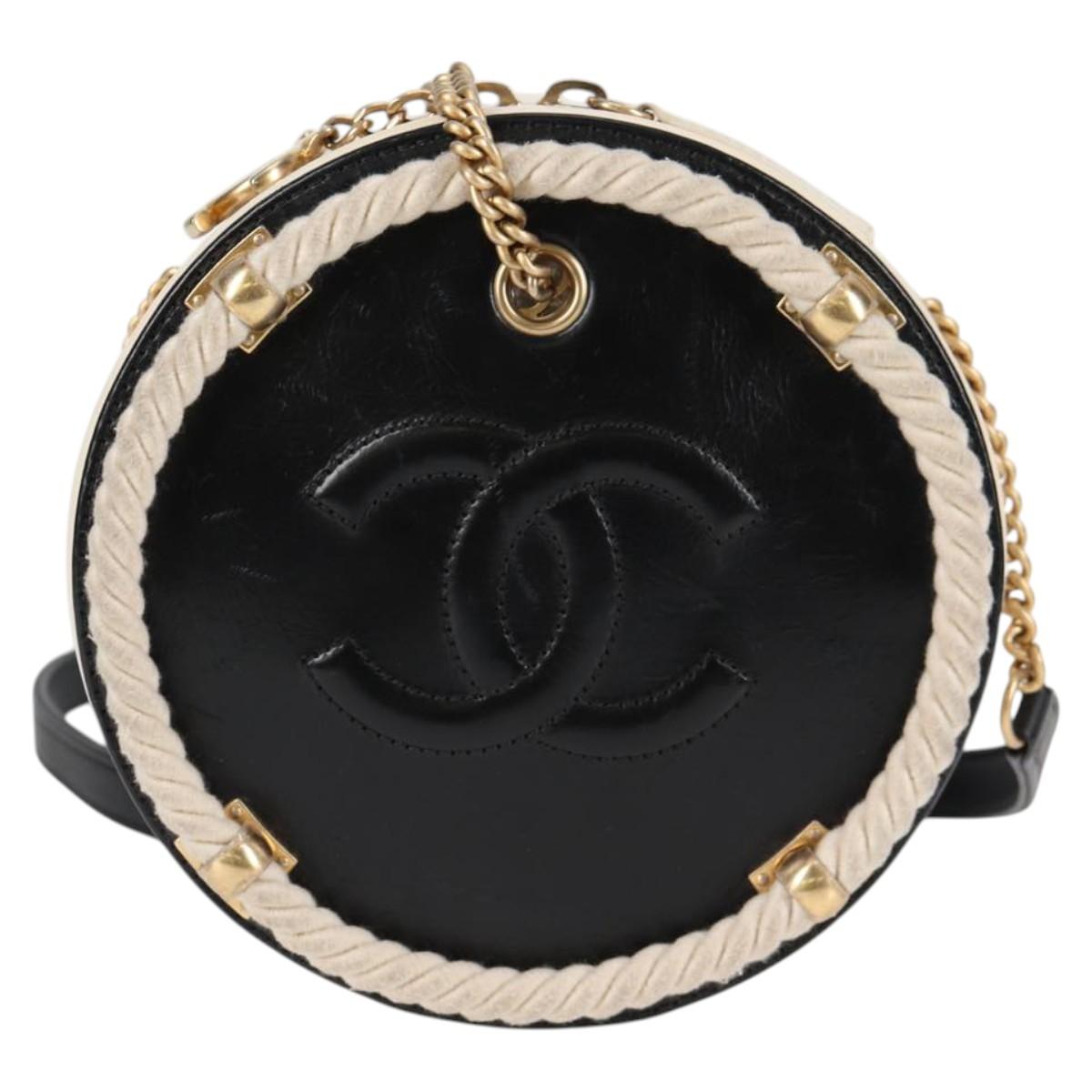 CHANEL Matelasse COCO Mark Chain Round Rope Bag Leather Black CC Auth bs25005A