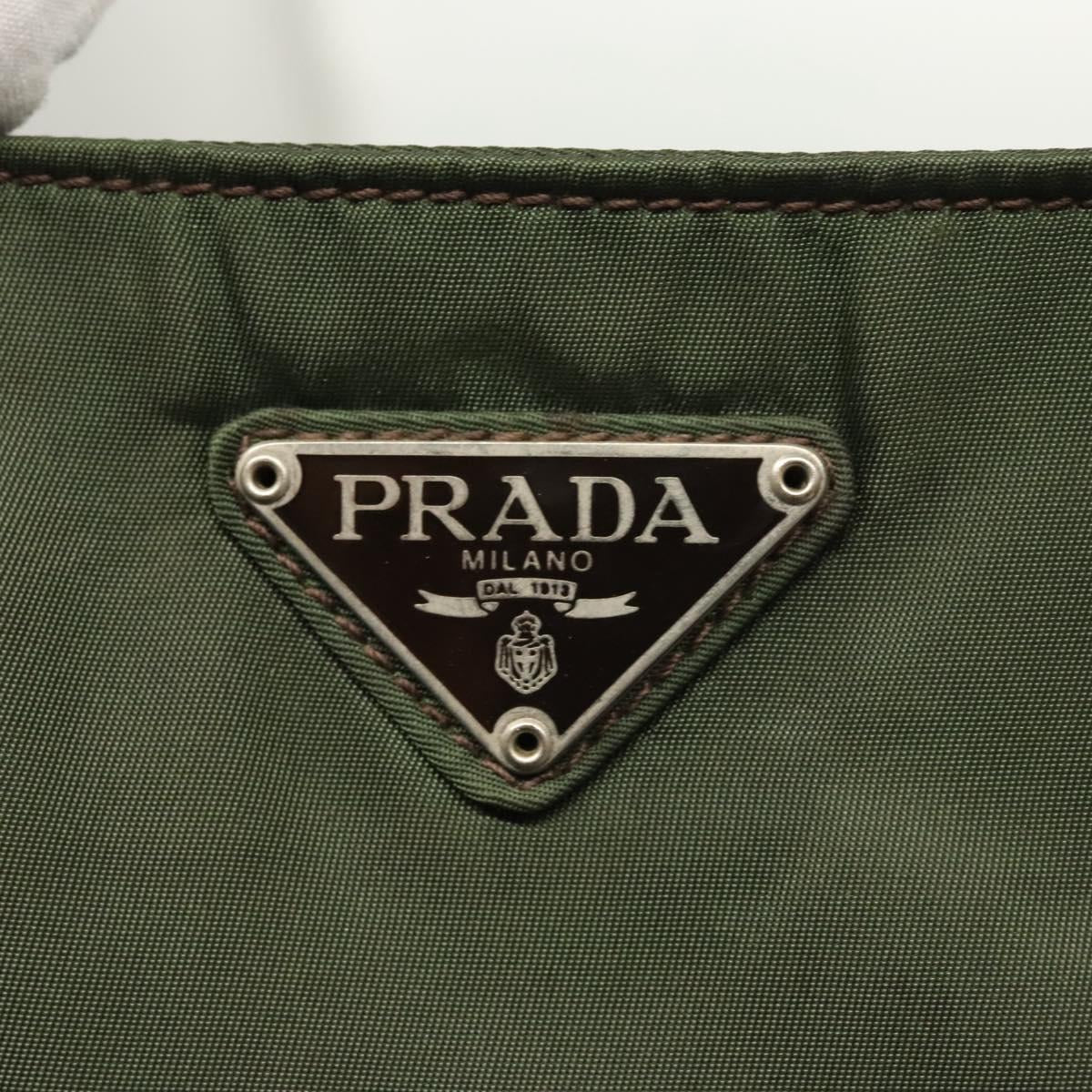 PRADA Hand Bag Nylon Khaki Silver Auth bs25012