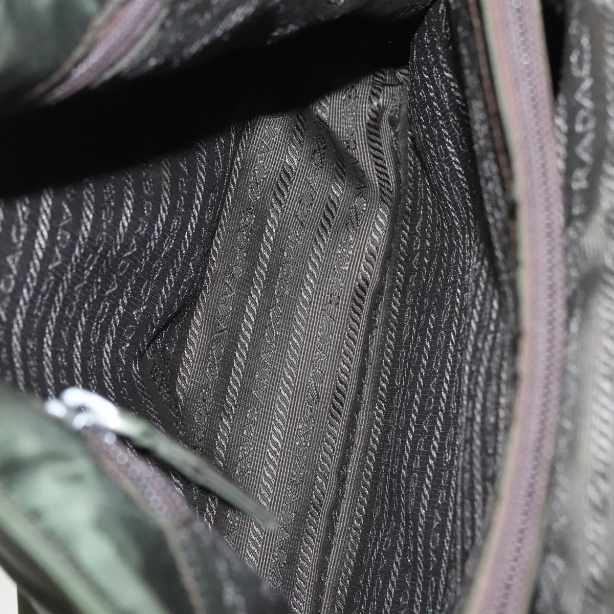 PRADA Hand Bag Nylon Khaki Silver Auth bs25012