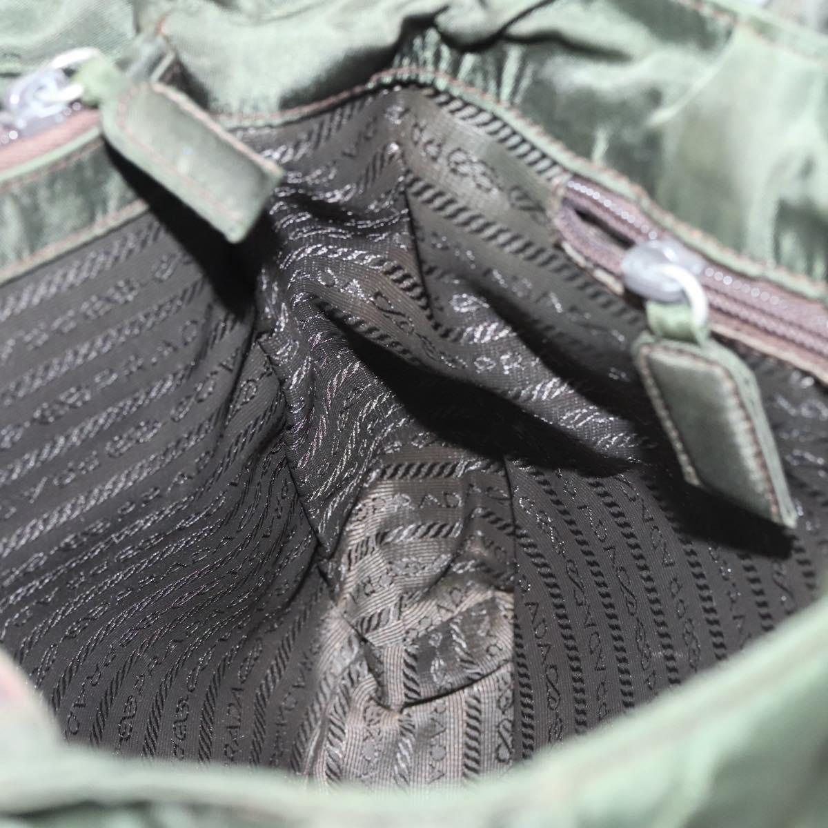 PRADA Hand Bag Nylon Khaki Silver Auth bs25012